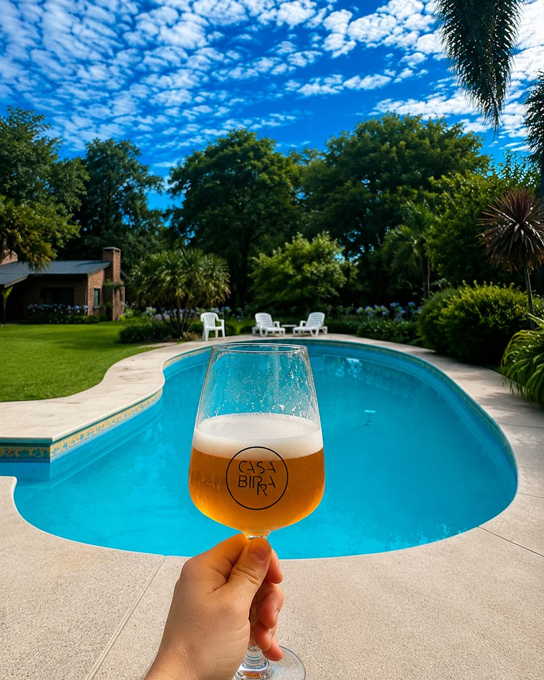 Cerveza artesanal Casa Birra junto a la pileta
