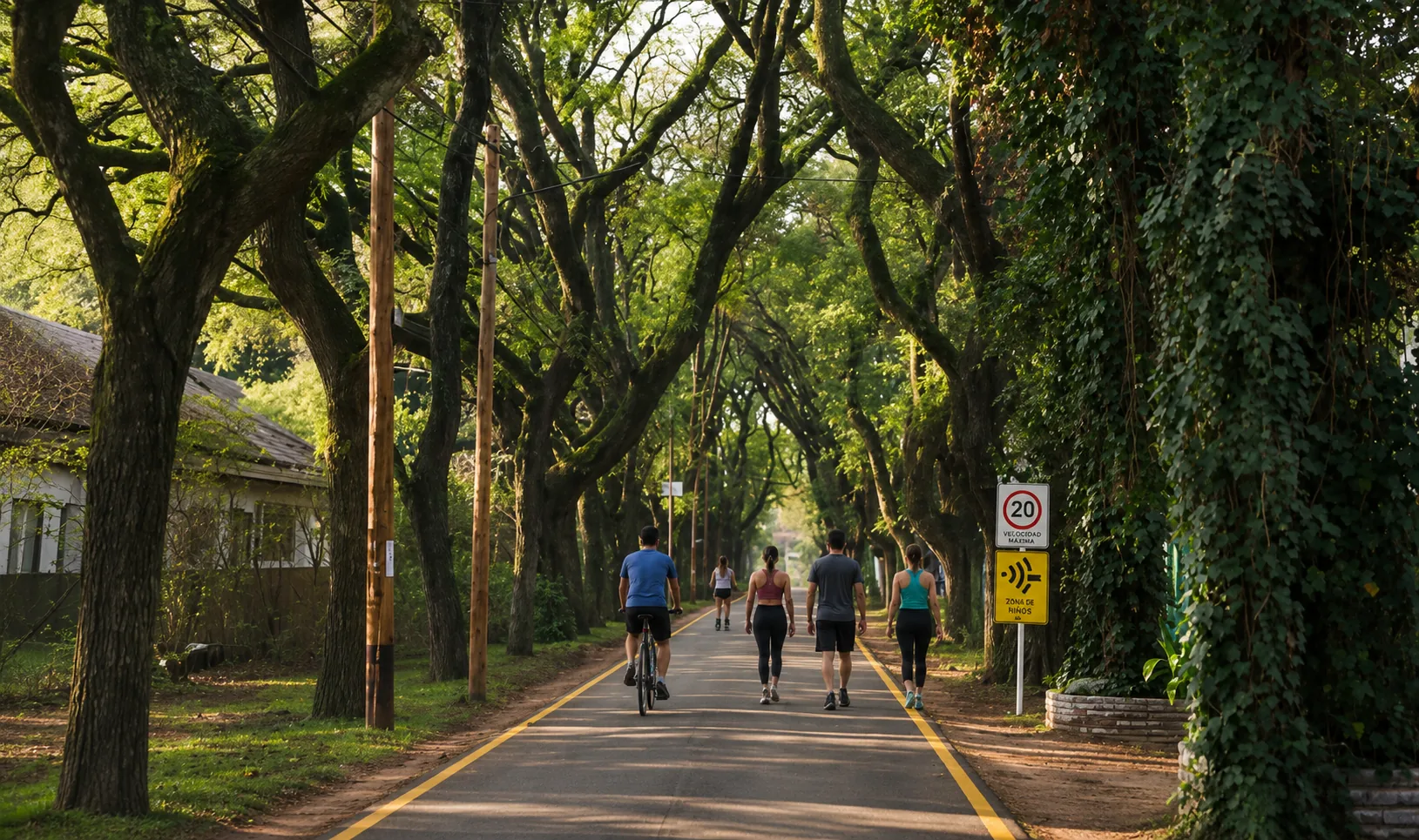 Circuito aeróbico bajo los árboles de Parque Leloir