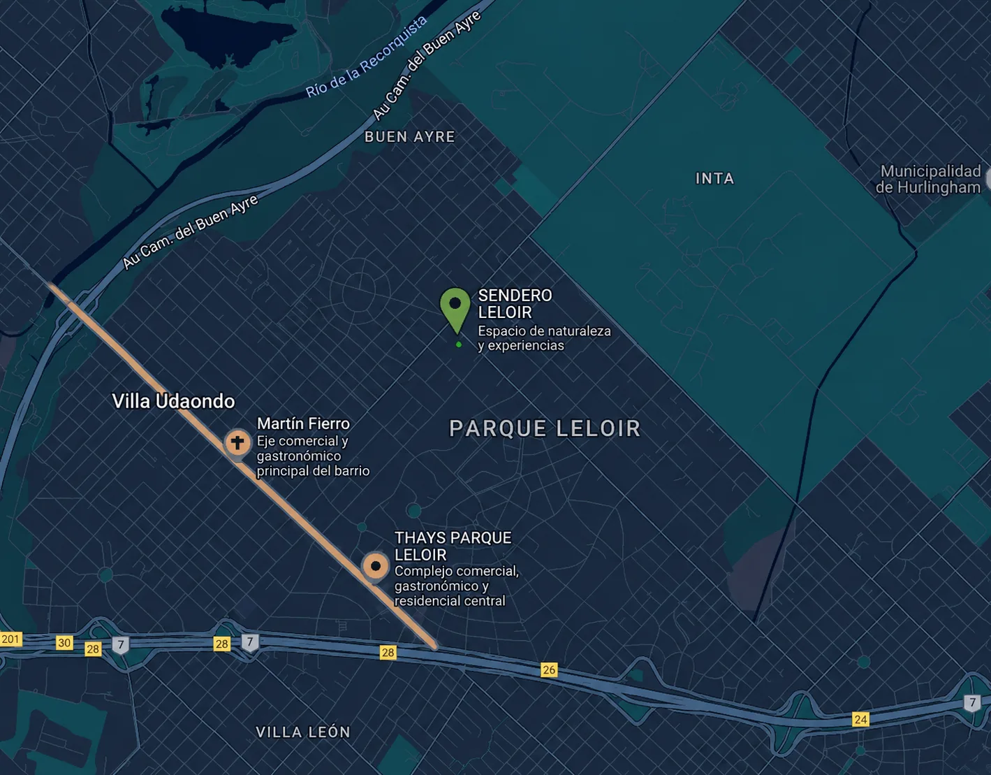 Mapa de ubicación de Sendero Leloir en Parque Leloir