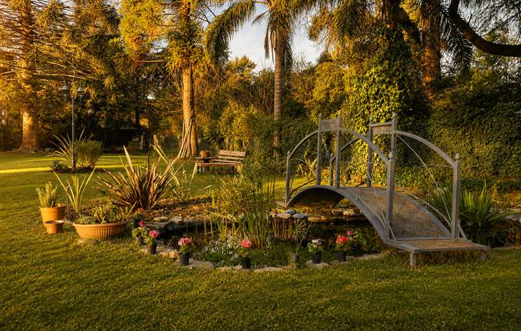 Estanque con atardecer de primavera en Sendero Leloir